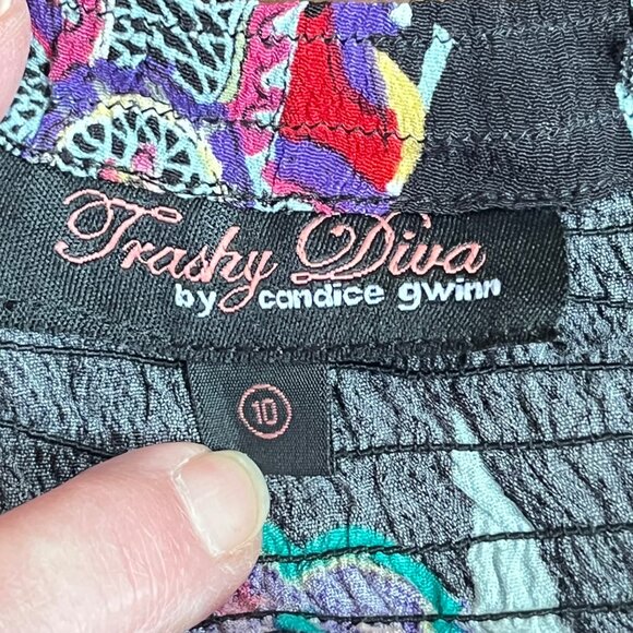 Trashy Diva Halter Faux Wrap Dress Black Multicolor 10 Asian Pin Up Rockabilly - Picture 8 of 10